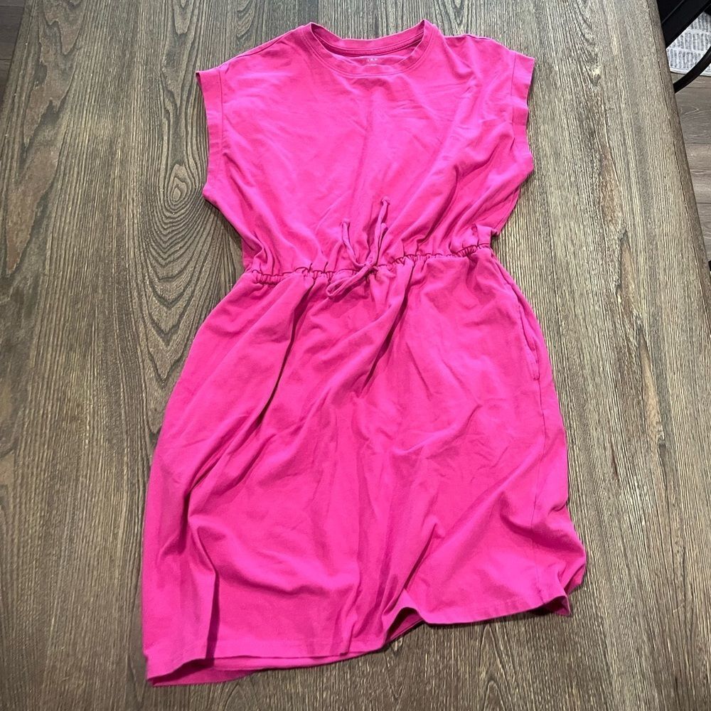 A New Day Blouson Mini Dress Cap Sleeves Crew Neck Cinched Waist Pink Large